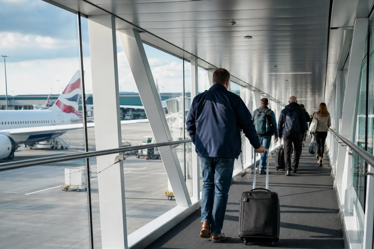 Cestující v tranzitním prostoru britského letiště, kteří neprocházejí pasovou kontrolou
